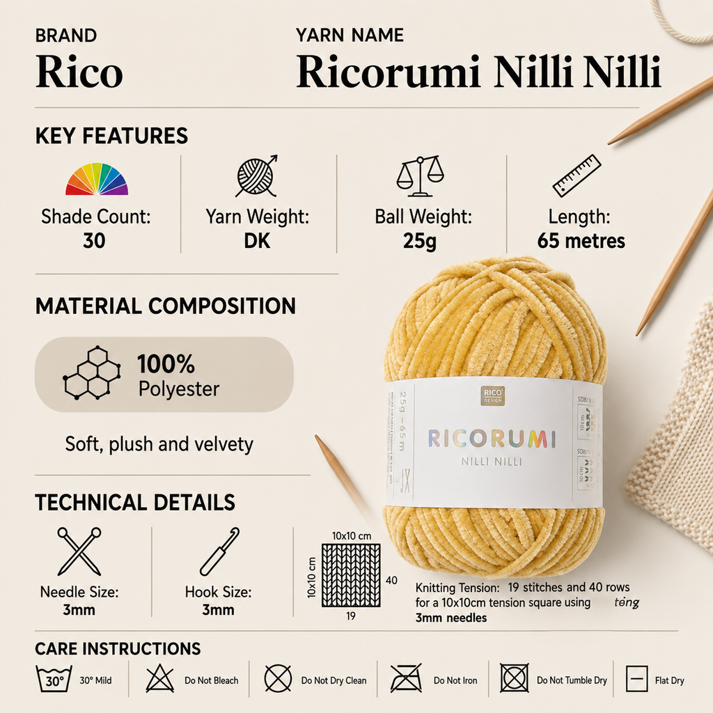 Rico Ricorumi Nilli Nilli DK Yarn - 25G, Luxury 100% Polyester Chenille Soft Fluffy Double Knitting Amigurumi Crochet Yarn for Plush Toys, Blocks & Ornaments