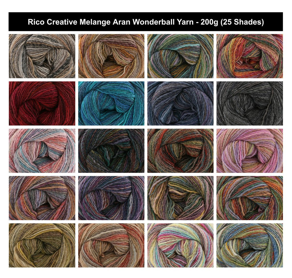 Rico Creative Melange Wonderball Aran Yarn - 200G, Luxury Wool Acrylic Self-Striping Gradient Soft Knitting & Crochet Yarn Cake for Garments & Headwear