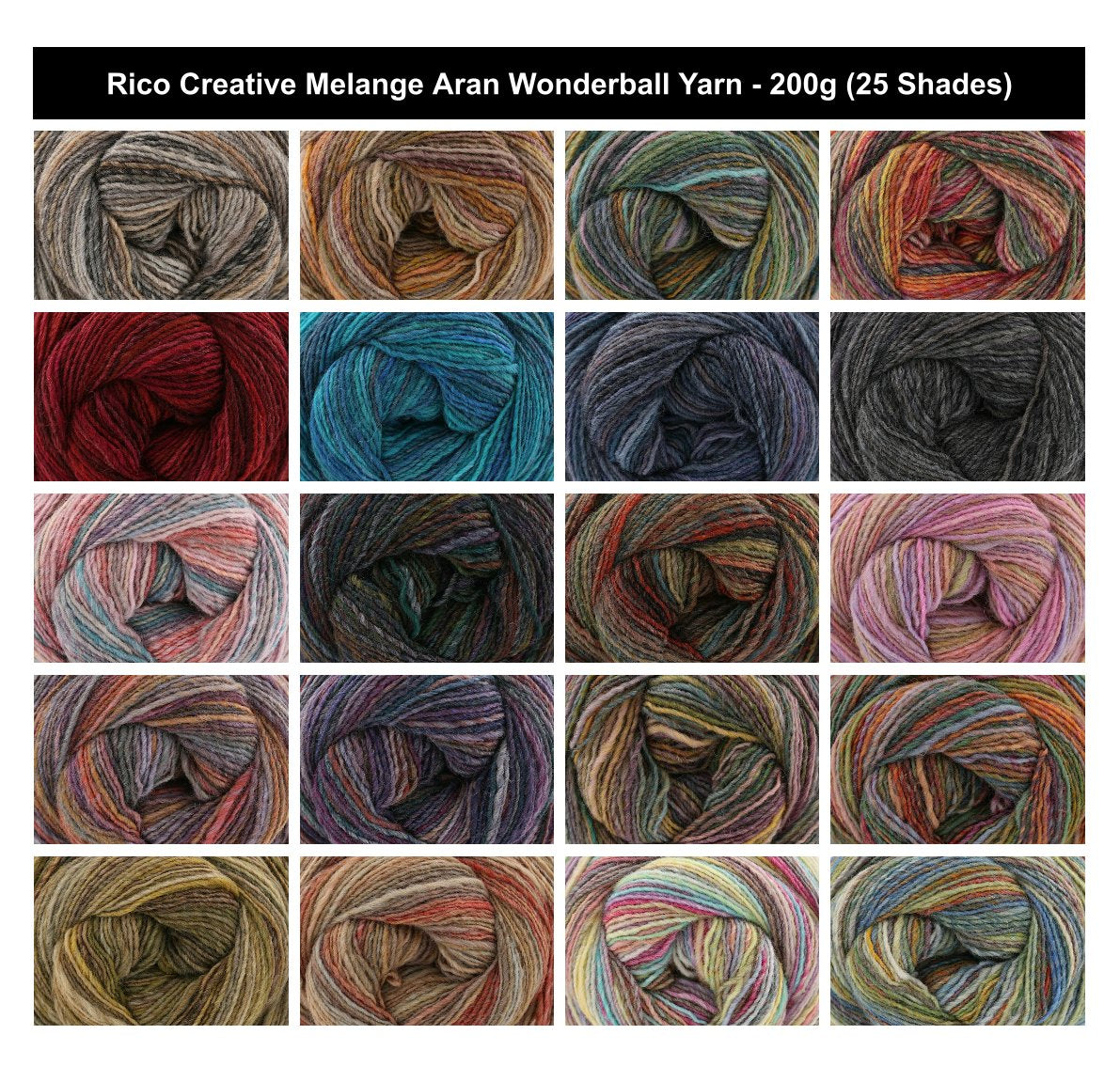 Rico Creative Melange Wonderball Aran Yarn - 200G, Luxury Wool Acrylic Self-Striping Gradient Soft Knitting & Crochet Yarn Cake for Garments & Headwear