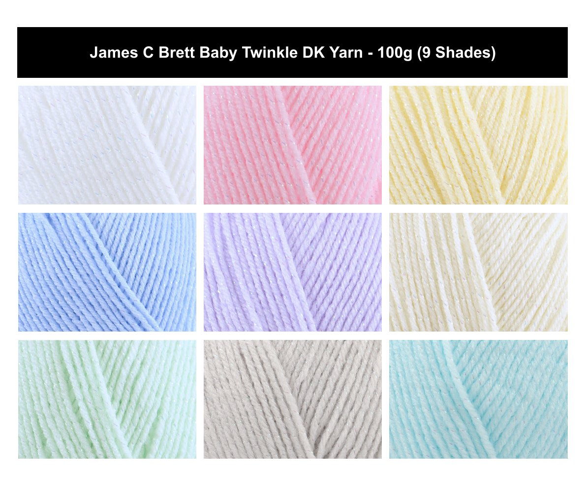 James C Brett Baby Twinkle DK Yarn - 100g, Glittery Acrylic, Nylon & Lurex Blend Crochet Double Knitting Baby Yarn for Garments, Blankets & Accessories