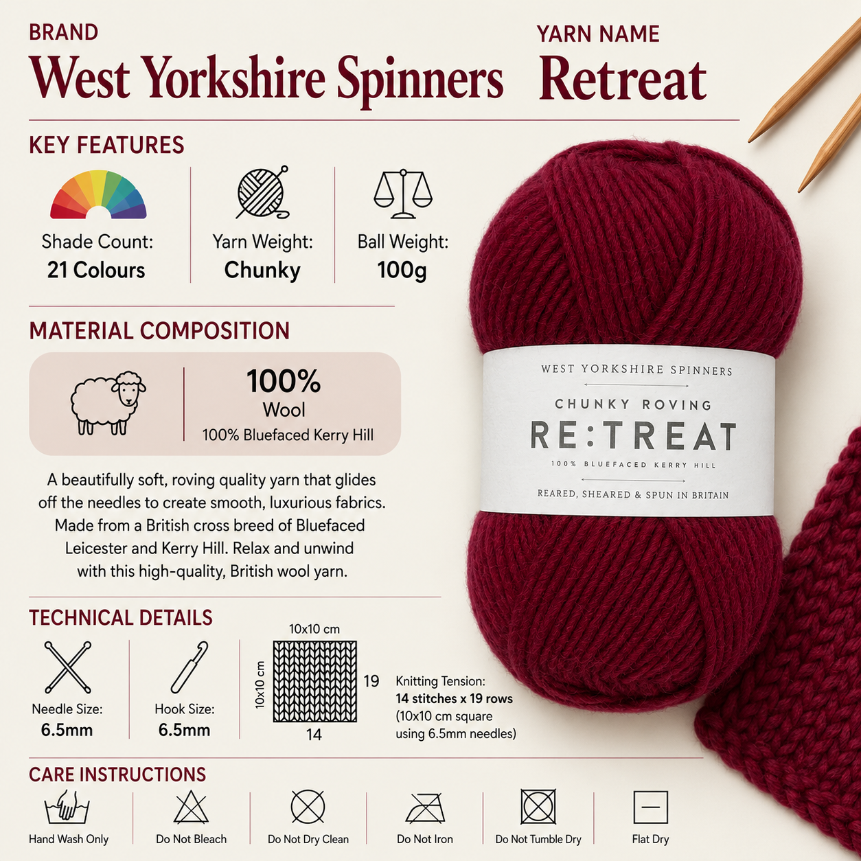 West Yorkshire Spinners Retreat Chunky Yarn - 100g, Luxury 100% British Wool Bulky Single Ply Roving Crochet Knitting Wool Yarn for Blankets, Throws & Felting