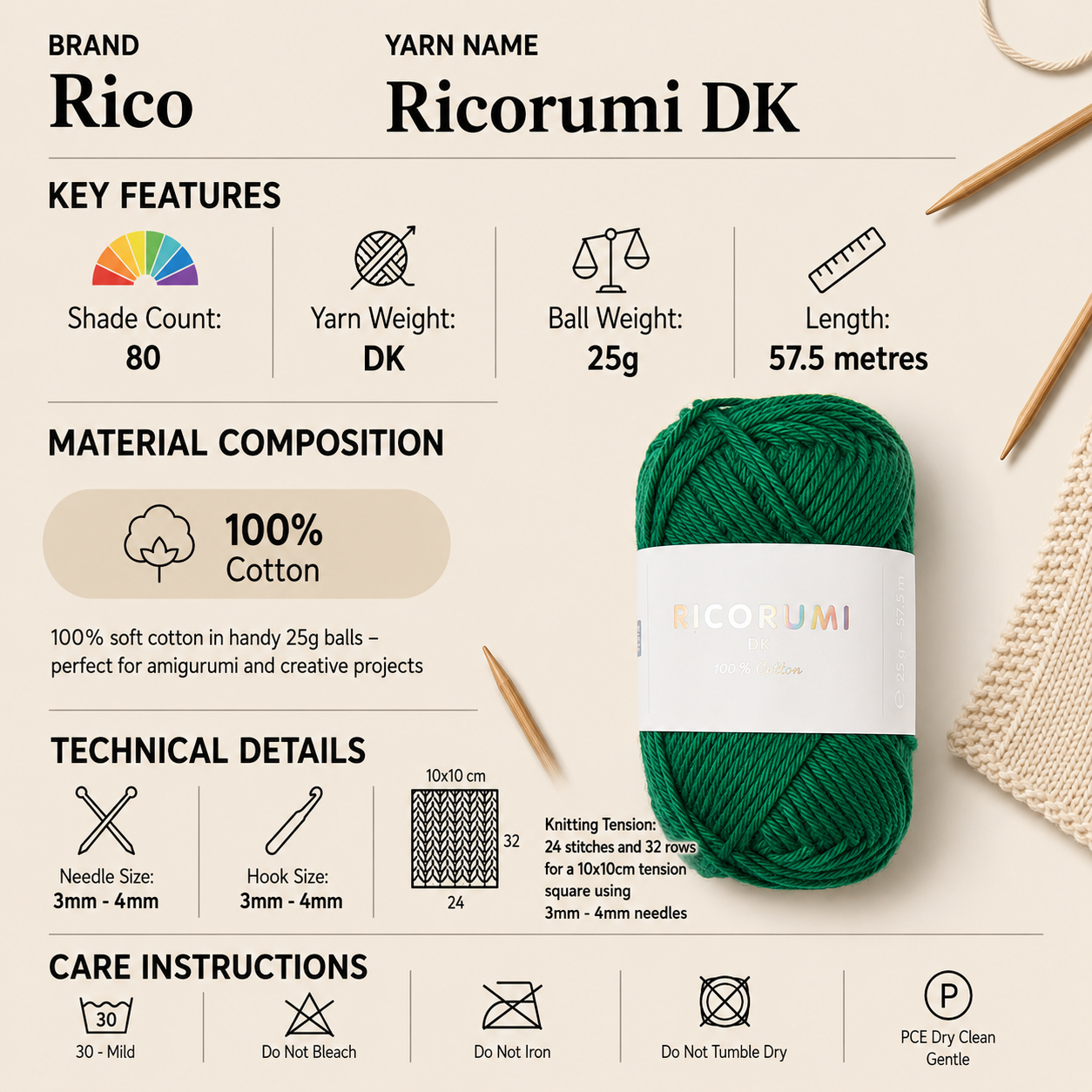 Rico Ricorumi DK Yarn for Crochet - 25G, 100% Cotton Amigurumi Soft Double Knitting Wool for Amigurumi Plushies, Granny Squares Blankets & Toys