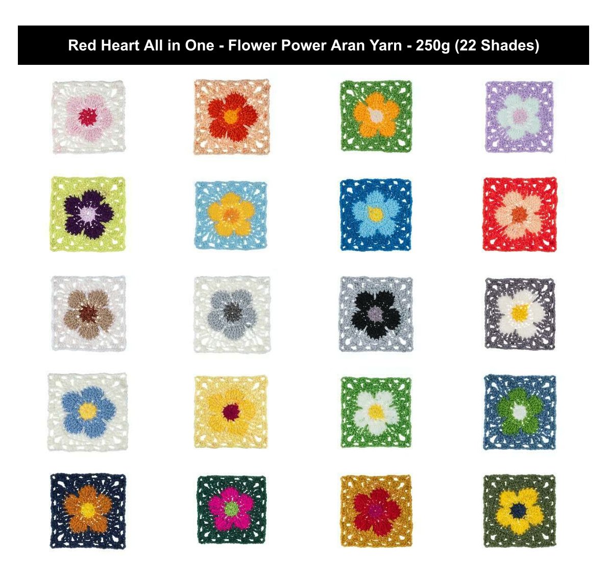 Red Heart All in One - Flower Power Yarn - 250g, 100% Acrylic Self-Patterning Crochet & Knitting Yarn for Beginner Mandalas, Blankets & Accessories