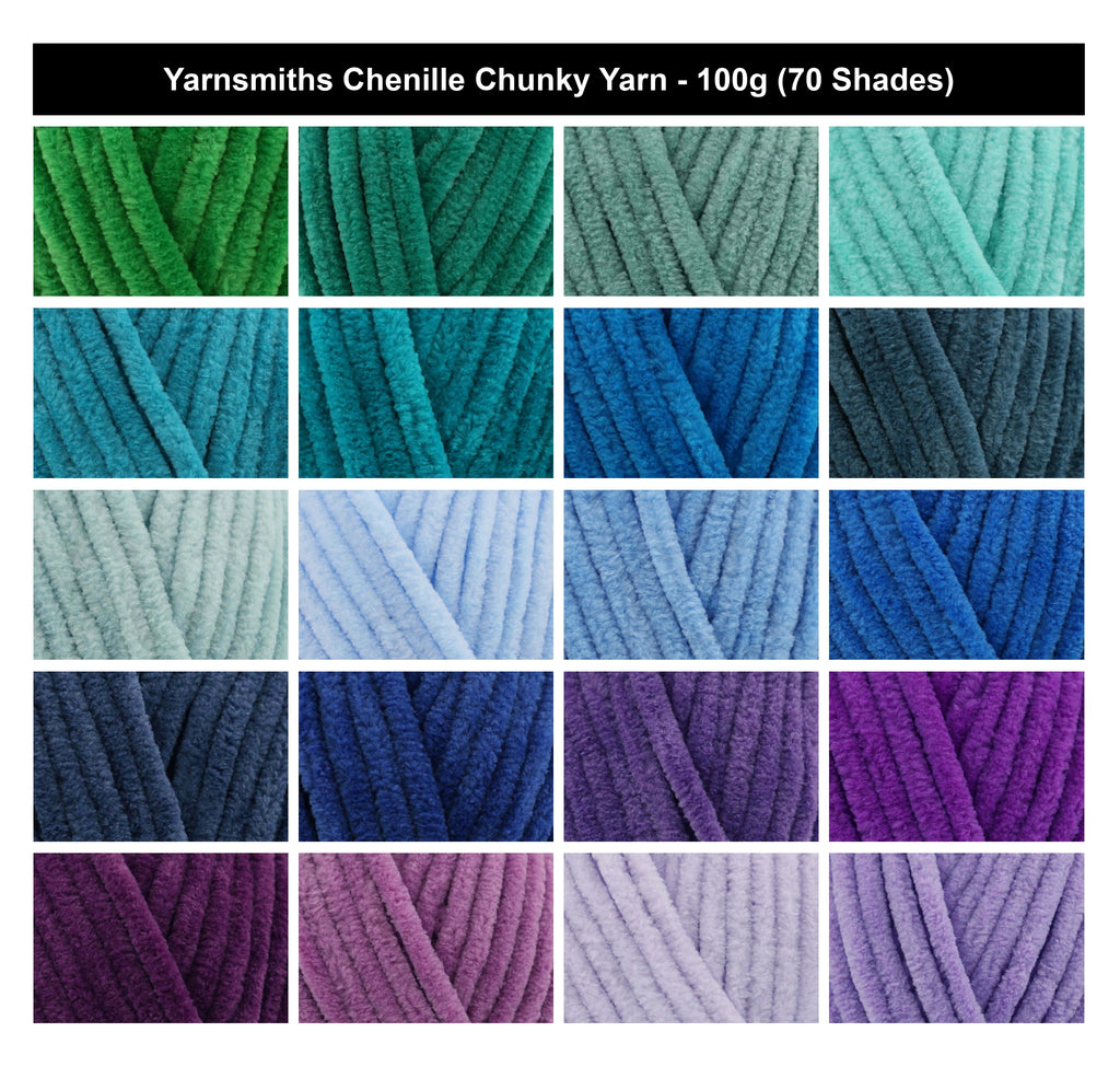 Yarnsmiths Chenille Chunky Yarn - 100g, Luxury 100% Polyester Velvet Knitting & Crochet Yarn in Pastel Shades for Baby Toys, Blankets & Amigurumi