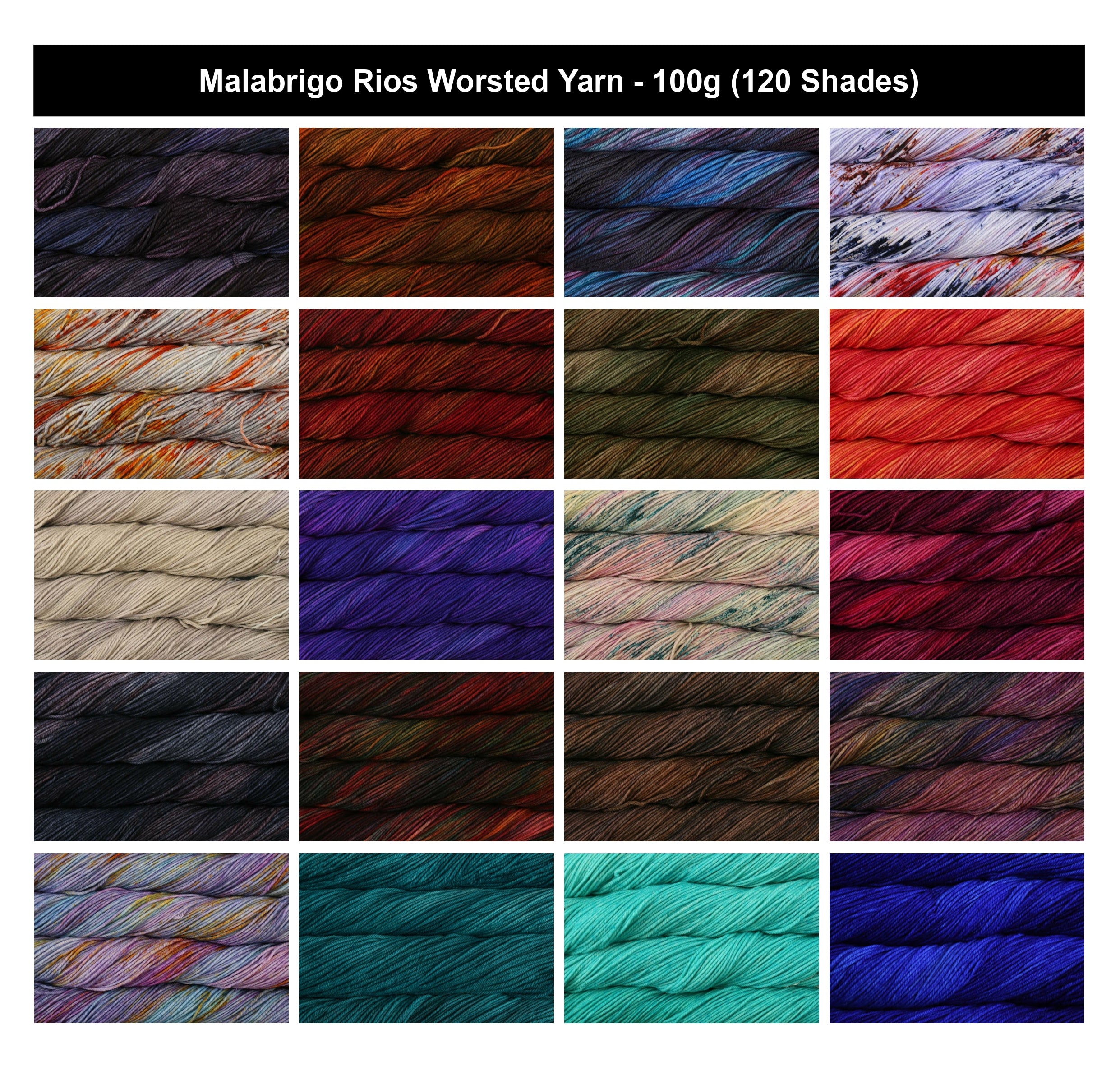 Malabrigo Rios Worsted Crochet Yarn - 100g, 100% Superwash Merino Wool, Hand Dyed Soft Pilling Resistant 4 Ply Aran Knitting Yarn for Garments & Baby Projects