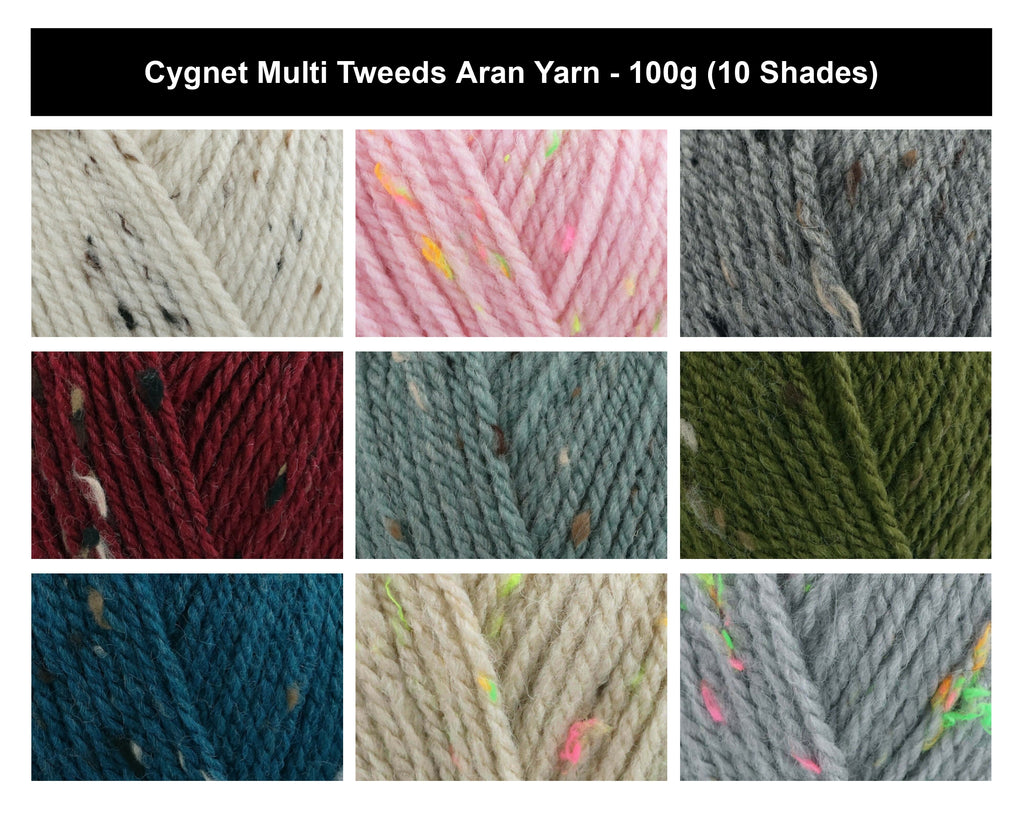 Cygnet Multi Tweeds Aran Yarn - 100g, Wool Acrylic Blend Knitting & Crochet Yarn for Garments, Accessories & Homeware Projects