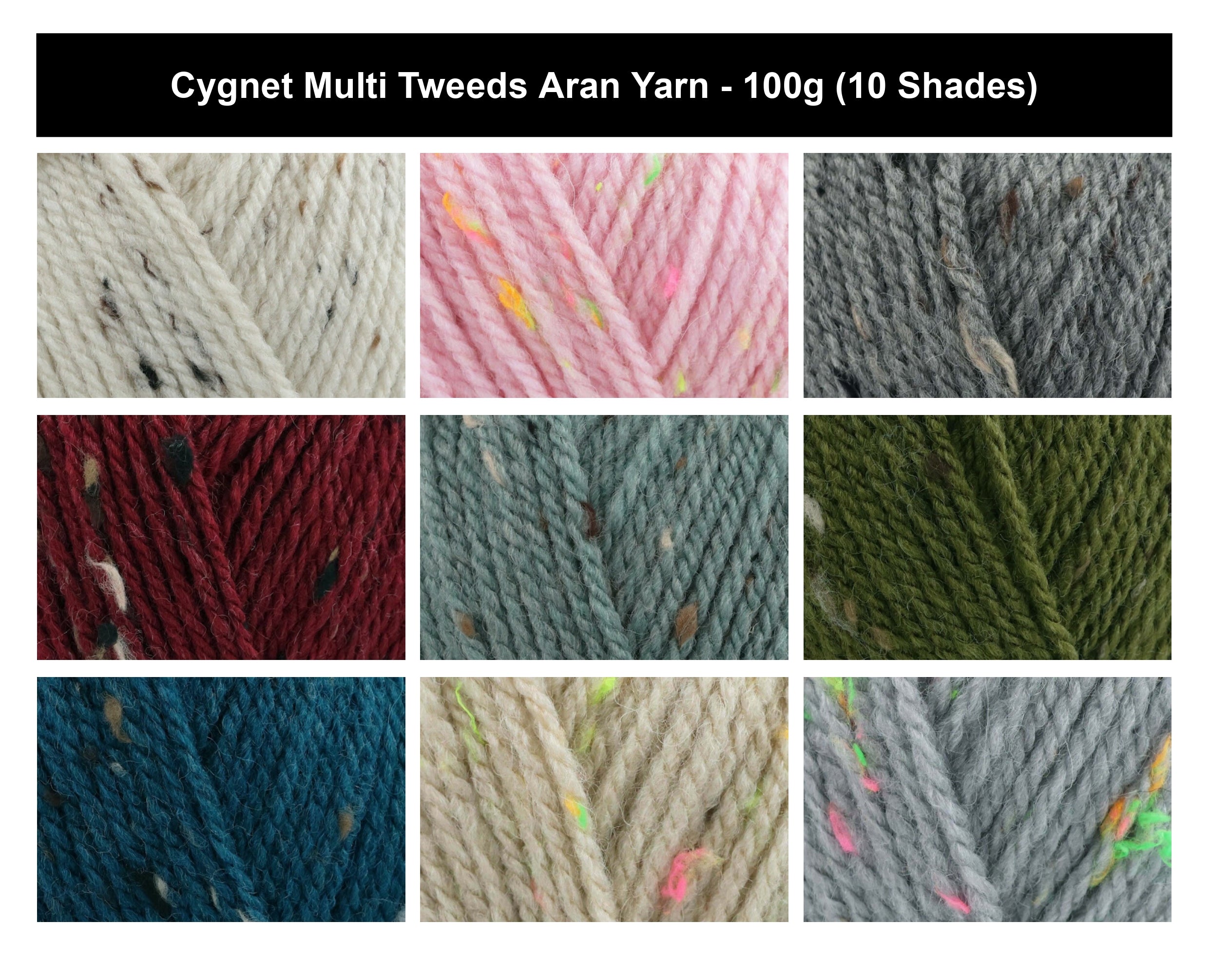 Cygnet Multi Tweeds Aran Yarn - 100g, Wool Acrylic Blend Knitting & Crochet Yarn for Garments, Accessories & Homeware Projects