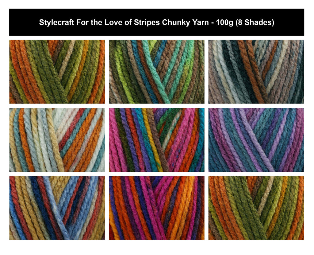 Stylecraft For the Love of Stripes Chunky Yarn - 100g, 100% Acrylic Soft Self-Striping Anti-Pilling Knitting & Crochet Wool for Jumpers, Sweaters, Cardigans, Scarves, Hats & Headwear