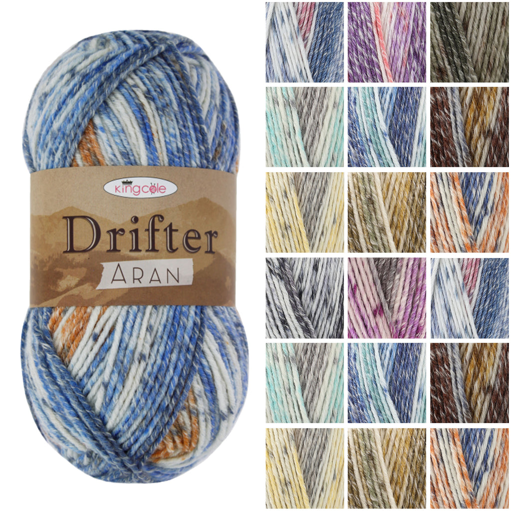 King Cole Drifter Aran Yarn 79% Acrylic 17% Cotton 4% Wool, 200m Variegated Self?Striping Aran Knitting & Crochet Yarn - 100g