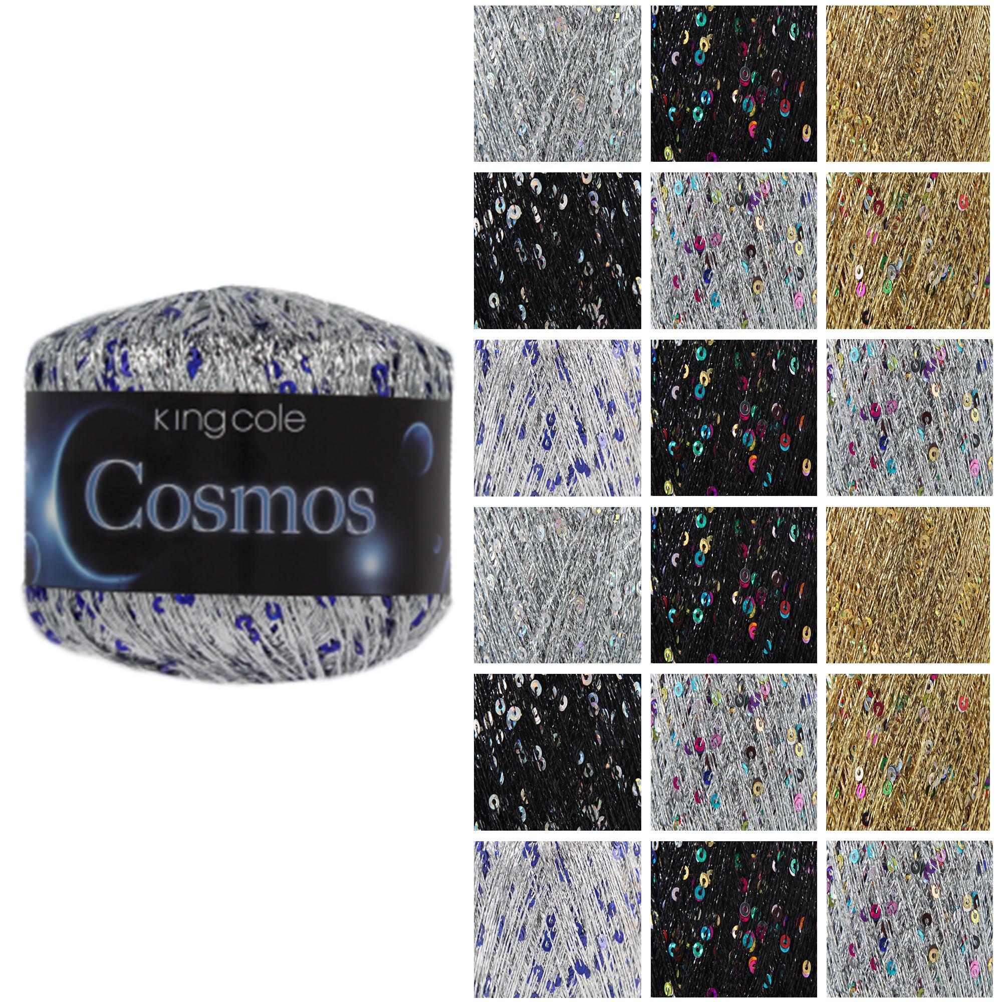 King Cole Cosmos Glitter Yarn 76% Glitter Thread & 24% Payette, Sparkly Fashion Yarn 393 m for Knitting & Crochet - 25g