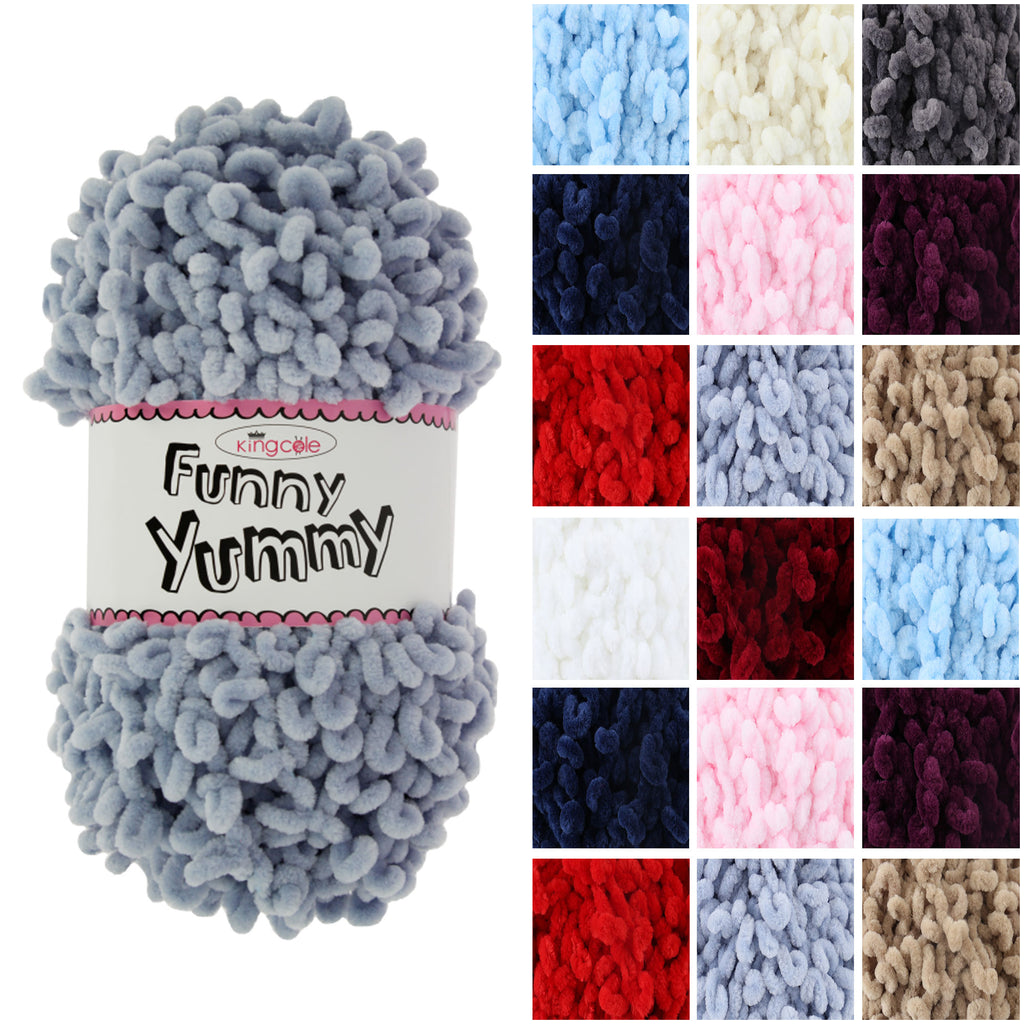 King Cole Funny Yummy Super Chunky Yarn 100% Polyester Soft Textured Chenille, 44m for Baby Blankets, Toys & Cozy Crochet - 100g