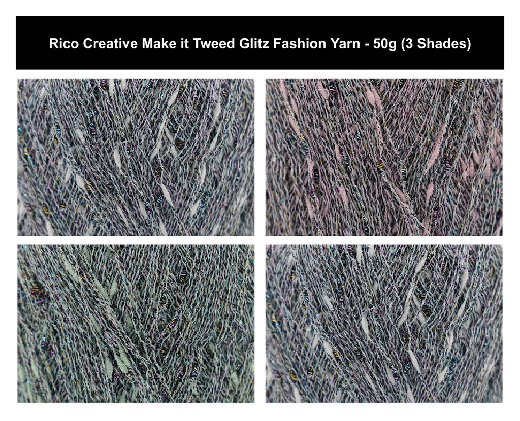 Rico Creative Make It Tweed Glitz Fashion Yarn - 50G, Viscose Polyamide Blend Confetti Metallic Sparkle Crochet & Knitting Tweed Yarn for Sweaters, Beanies & Wraps