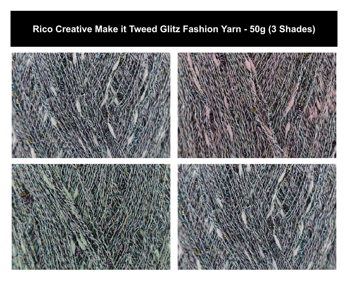 Rico Creative Make It Tweed Glitz Fashion Yarn - 50G, Viscose Polyamide Blend Confetti Metallic Sparkle Crochet & Knitting Tweed Yarn for Sweaters, Beanies & Wraps