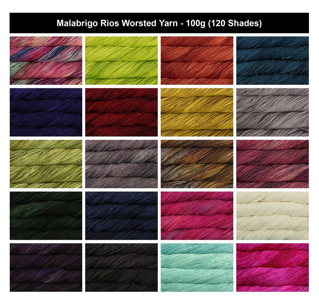 Malabrigo Rios Worsted Crochet Yarn - 100g, 100% Superwash Merino Wool, Hand Dyed Soft Pilling Resistant 4 Ply Aran Knitting Yarn for Garments & Baby Projects