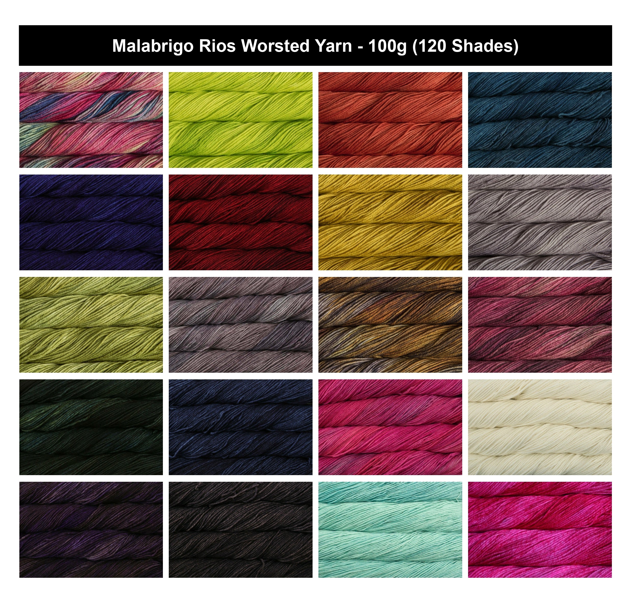 Malabrigo Rios Worsted Crochet Yarn - 100g, 100% Superwash Merino Wool, Hand Dyed Soft Pilling Resistant 4 Ply Aran Knitting Yarn for Garments & Baby Projects