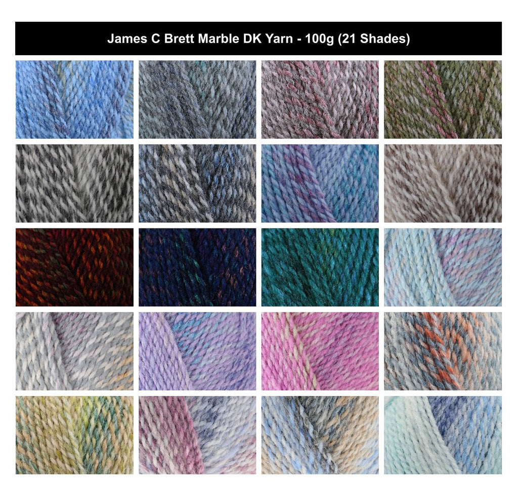 James C Brett Marble DK Yarn - 100g, 100% Acrylic Contrast Colour in Bright & Earthy Shades Crochet Double Knitting Wool for Cardigans, Jumpers, Sweaters & Jackets
