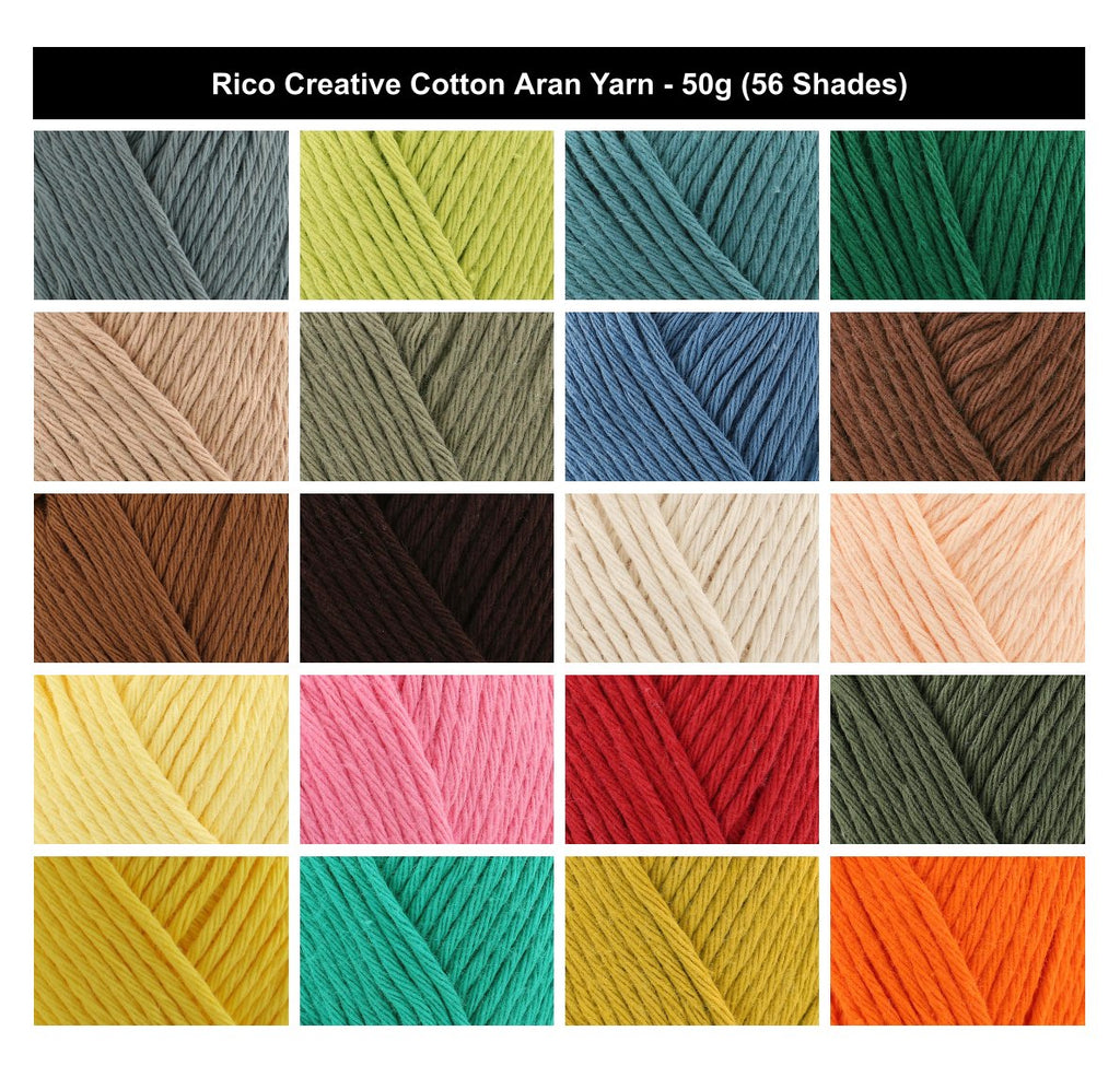 Rico Creative Cotton Aran Crochet Yarn - 50G, 100% Natural Cotton Anti-Splitting Soft Knitting Wool for Amigurumi, Cushions, Kitchen & Dining Accessories