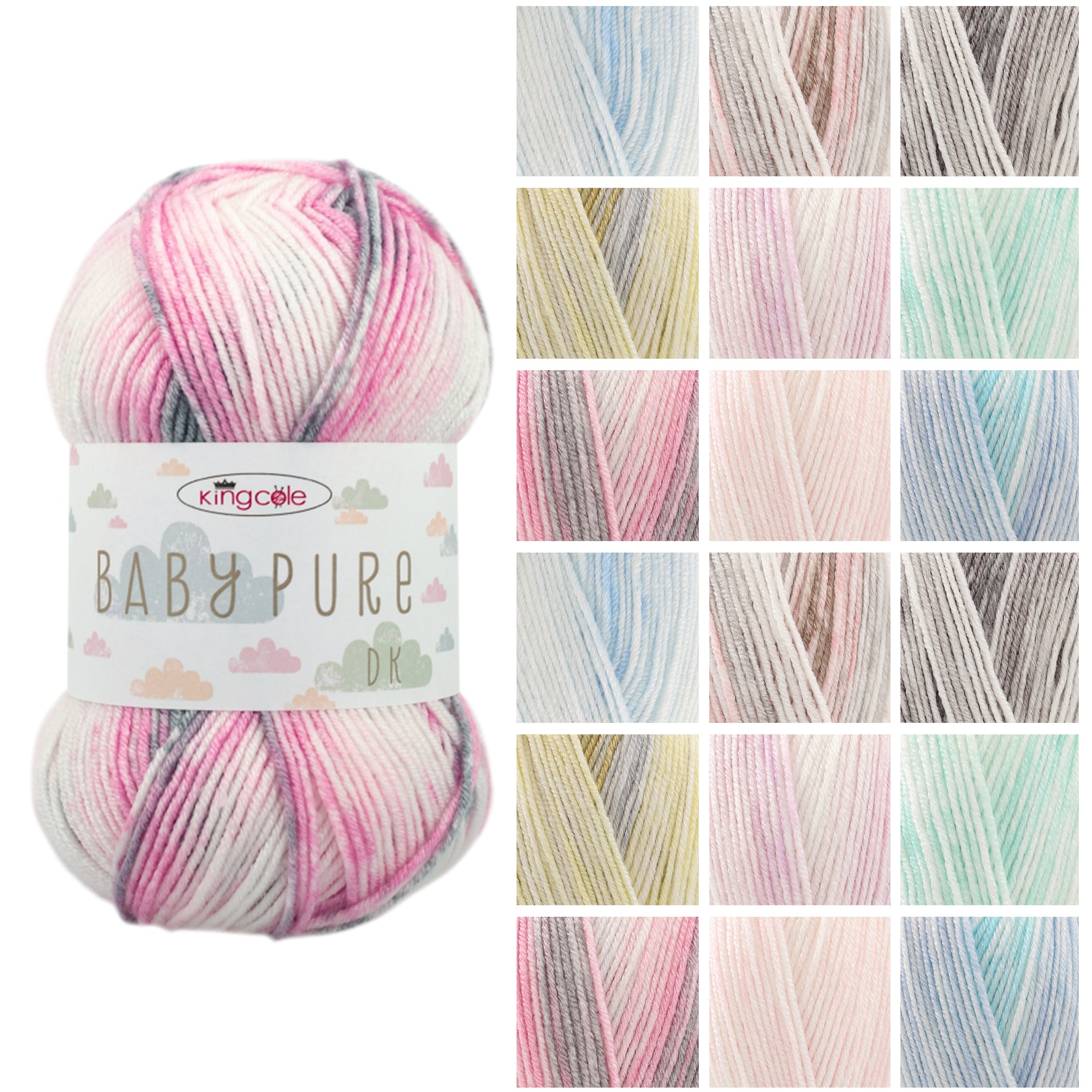 King Cole Baby Pure DK Yarn 70% Acrylic 30% Polyamide, Soft Pastel Double Knit for Knitting & Crochet, 235m Baby Yarn - 100g