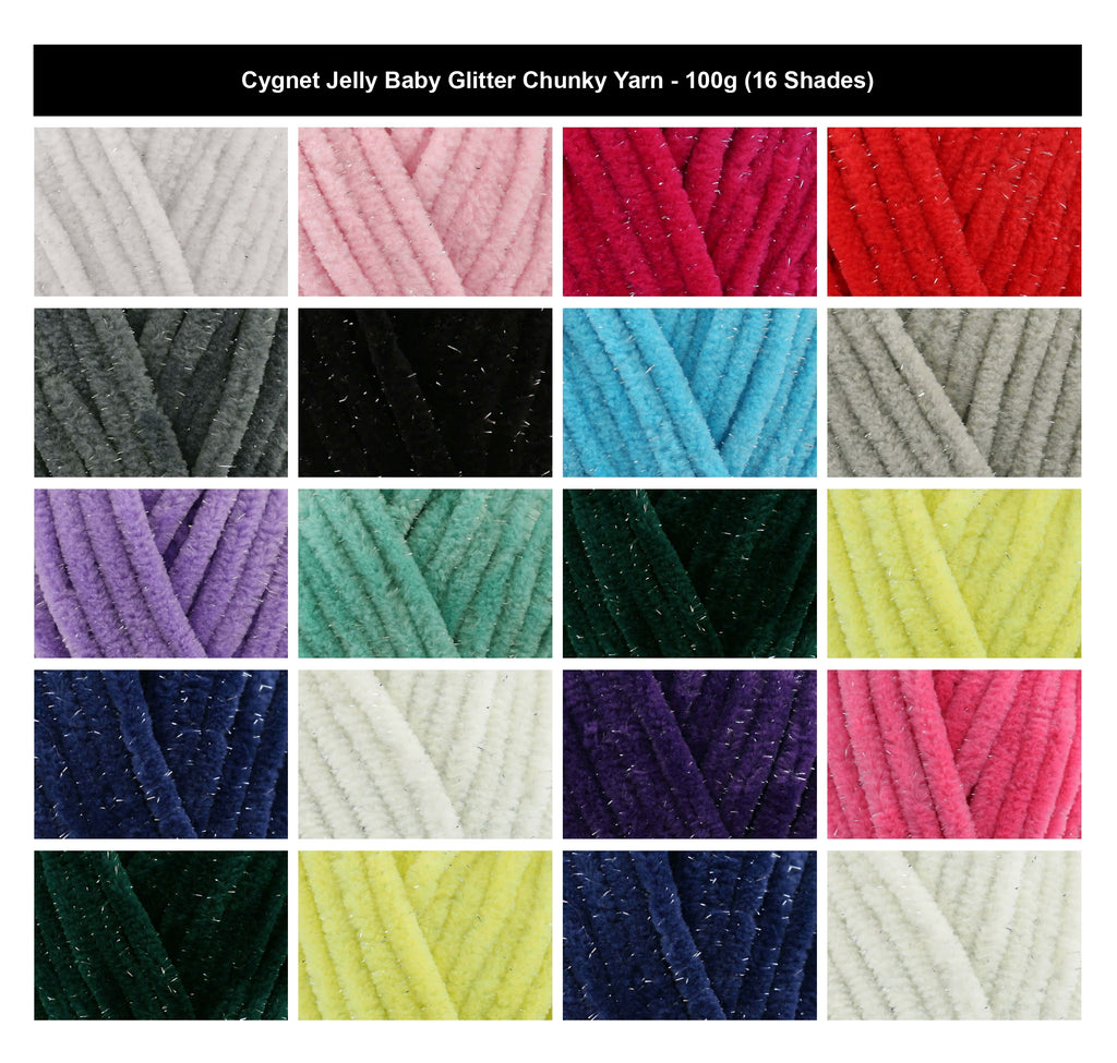 Cygnet Jelly Baby Glitter Chunky Yarn - 100g, Polyester Metallic Blend Crochet Knitting Yarn for Baby Blankets, Toys & Accessories