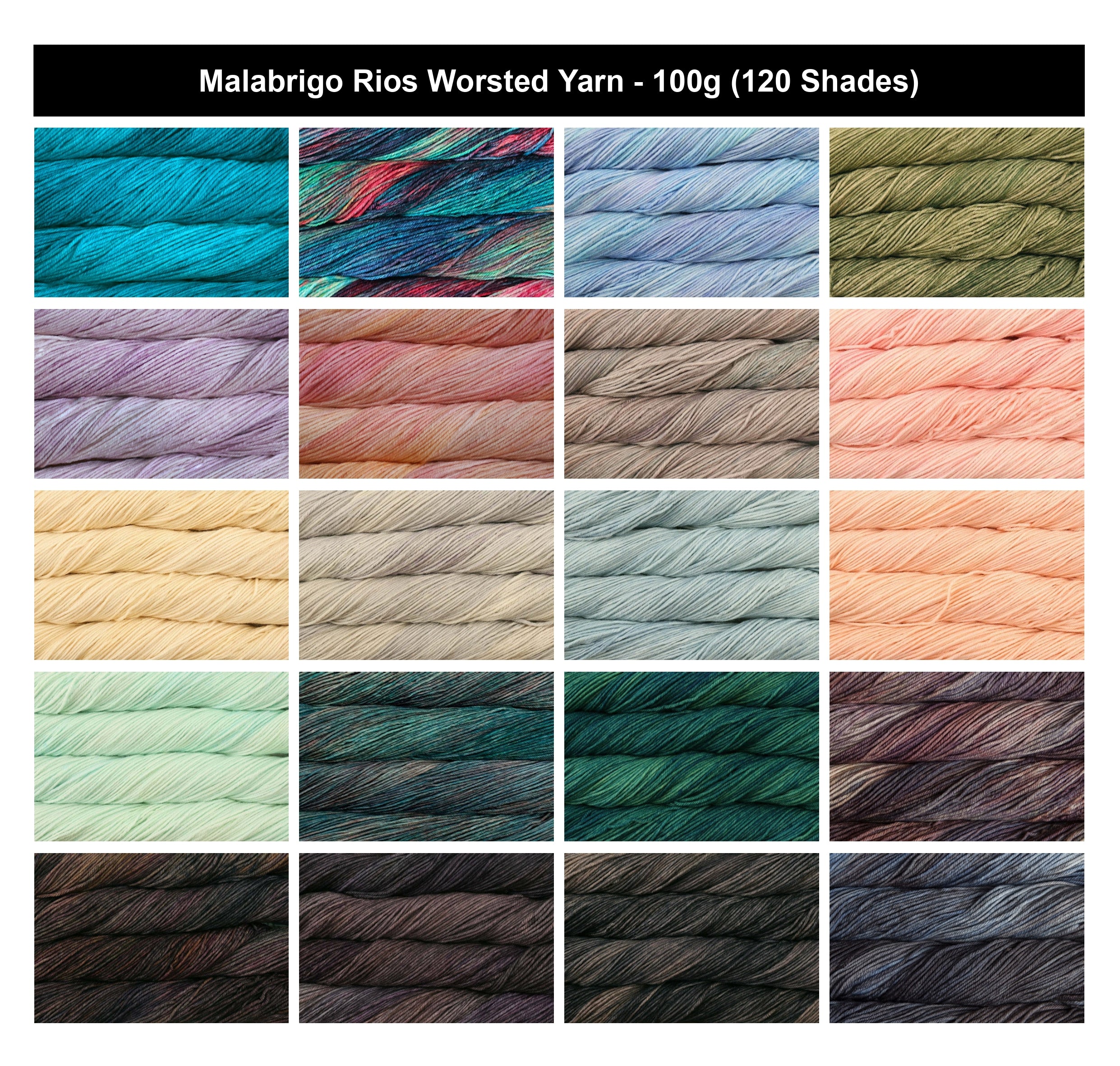 Malabrigo Rios Worsted Crochet Yarn - 100g, 100% Superwash Merino Wool, Hand Dyed Soft Pilling Resistant 4 Ply Aran Knitting Yarn for Garments & Baby Projects