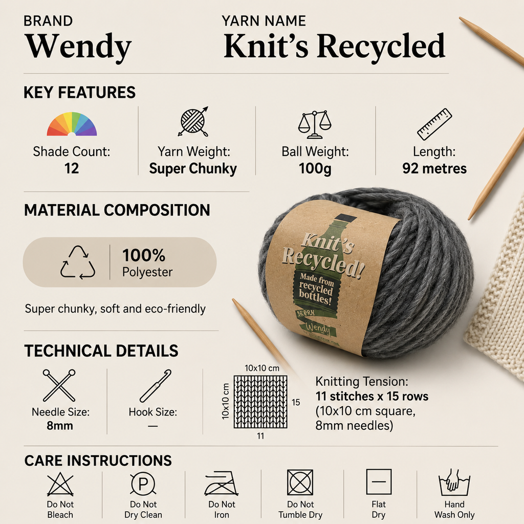 Wendy Knit's Recycled Super Chunky Yarn - 100g, 100% Recycled Polyester Lightweight Single-Ply Roving Silky Knitting & Crochet Yarn for Blankets & Scarves