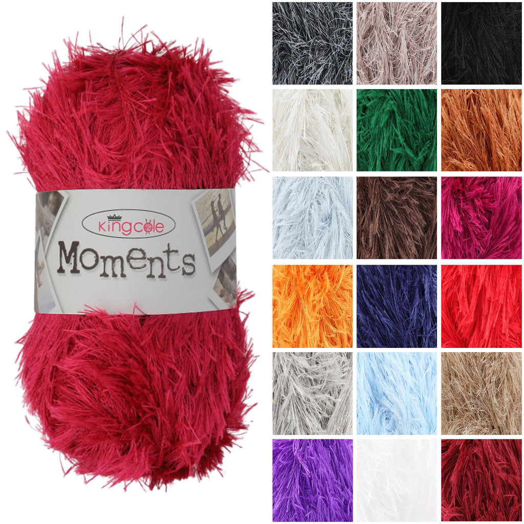 King Cole Moments DK Eyelash Yarn 100% Polyester Soft Fluffy Double Knit Eyelash Yarn 90m for Knitting & Crochet Accessories - 50g