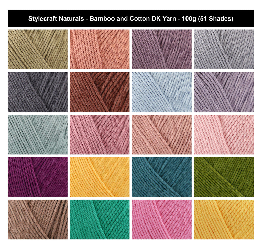 Stylecraft Naturals Bamboo and Cotton DK Yarn - 100g, Bamboo Cotton Blend Sensitive Skin Double Knitting Crochet Wool for Summer Garments, Crafting & Baby's Accesories