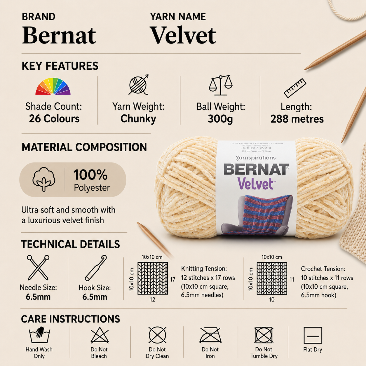Bernat Velvet Chunky Crochet Yarn - 300G, Luxury 100% Polyester Soft Chenille Knitting Wool for Blankets, Cushions, Home Décor & Accessories