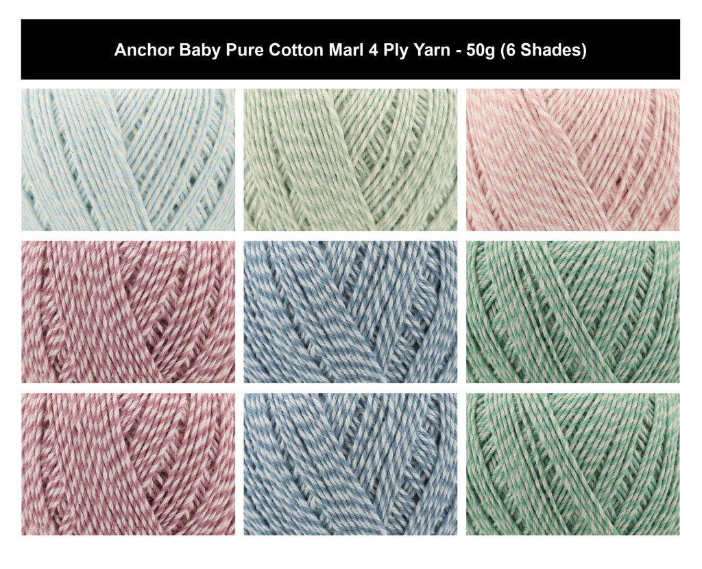 Anchor Baby Pure Cotton 4 Ply Crochet Yarn - 50g, 100% Natural Cotton Knitting Yarn - Soft, Hypoallergenic, Saliva-Resistant Yarn for Newborn Baby Garments & Accessories