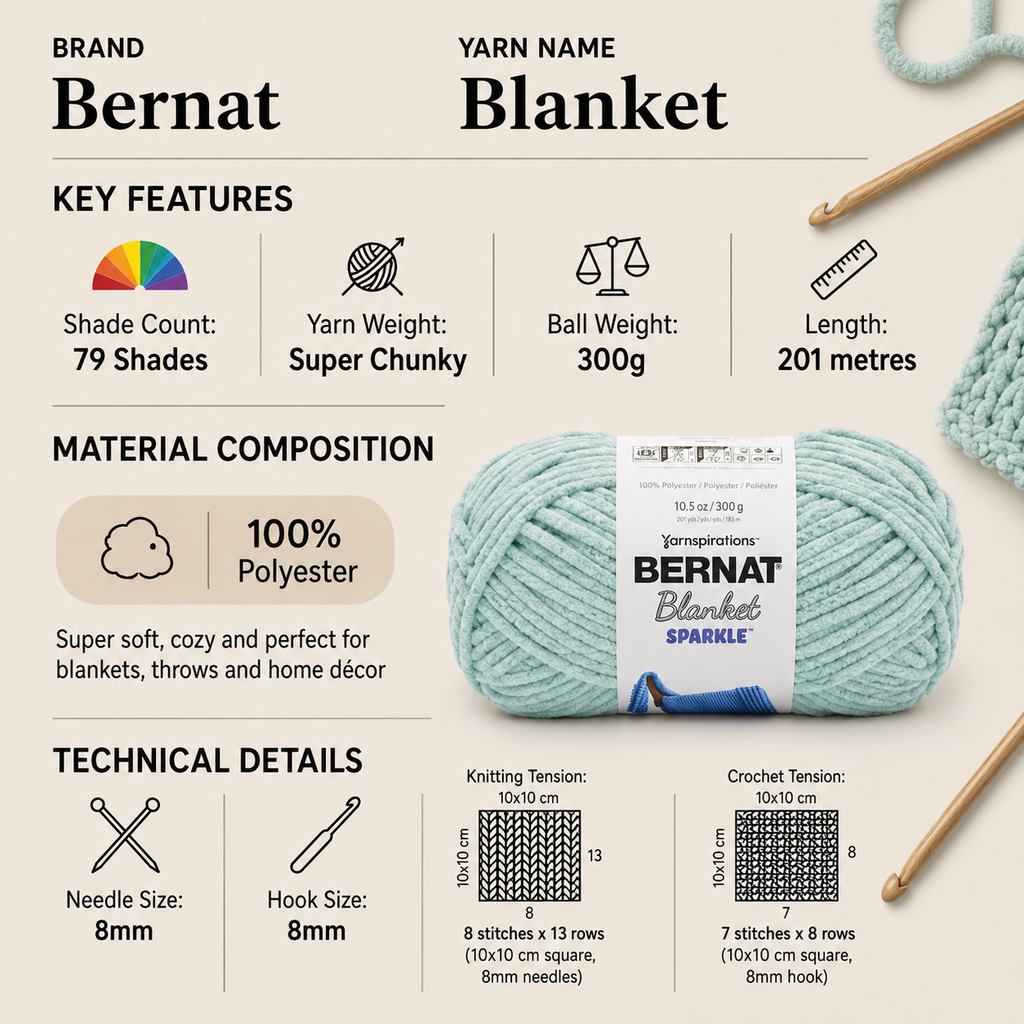Bernat Blanket Super Chunky Yarn - 300G, 100% Polyester Soft Plush Chenille Thick Crochet & Knitting Wool for Cosy Blankets, Cushion Covers & Home Decor