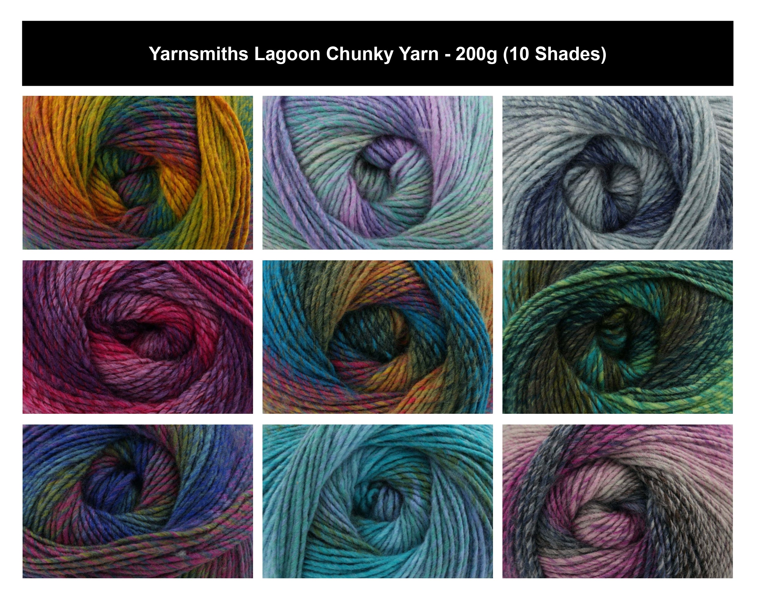Yarnsmiths Lagoon Chunky Yarn - 200g, 100% Acrylic Soft Bulky Single Ply Roving Crochet & Knitting Yarn in Variegated Colours for Cosy Sweaters & Cardigans
