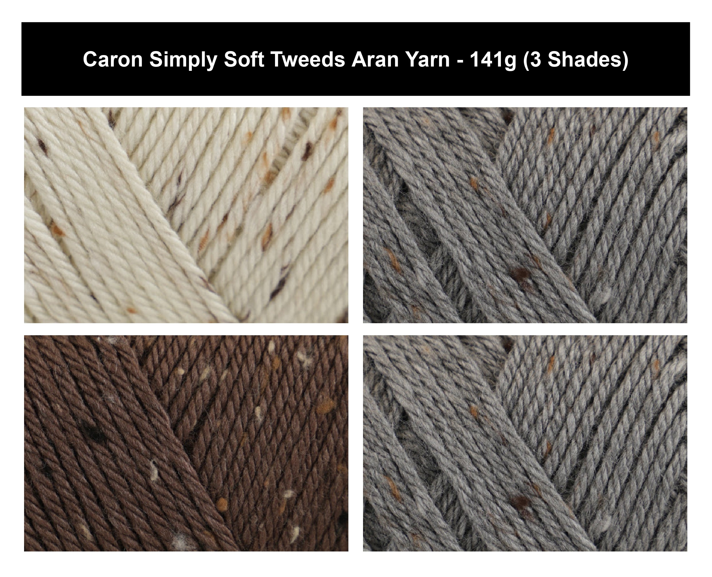 Caron Simply Soft Tweeds Aran Yarn - 141g, Acrylic Viscose Blend Blankets & Sweaters, Tweed Effect