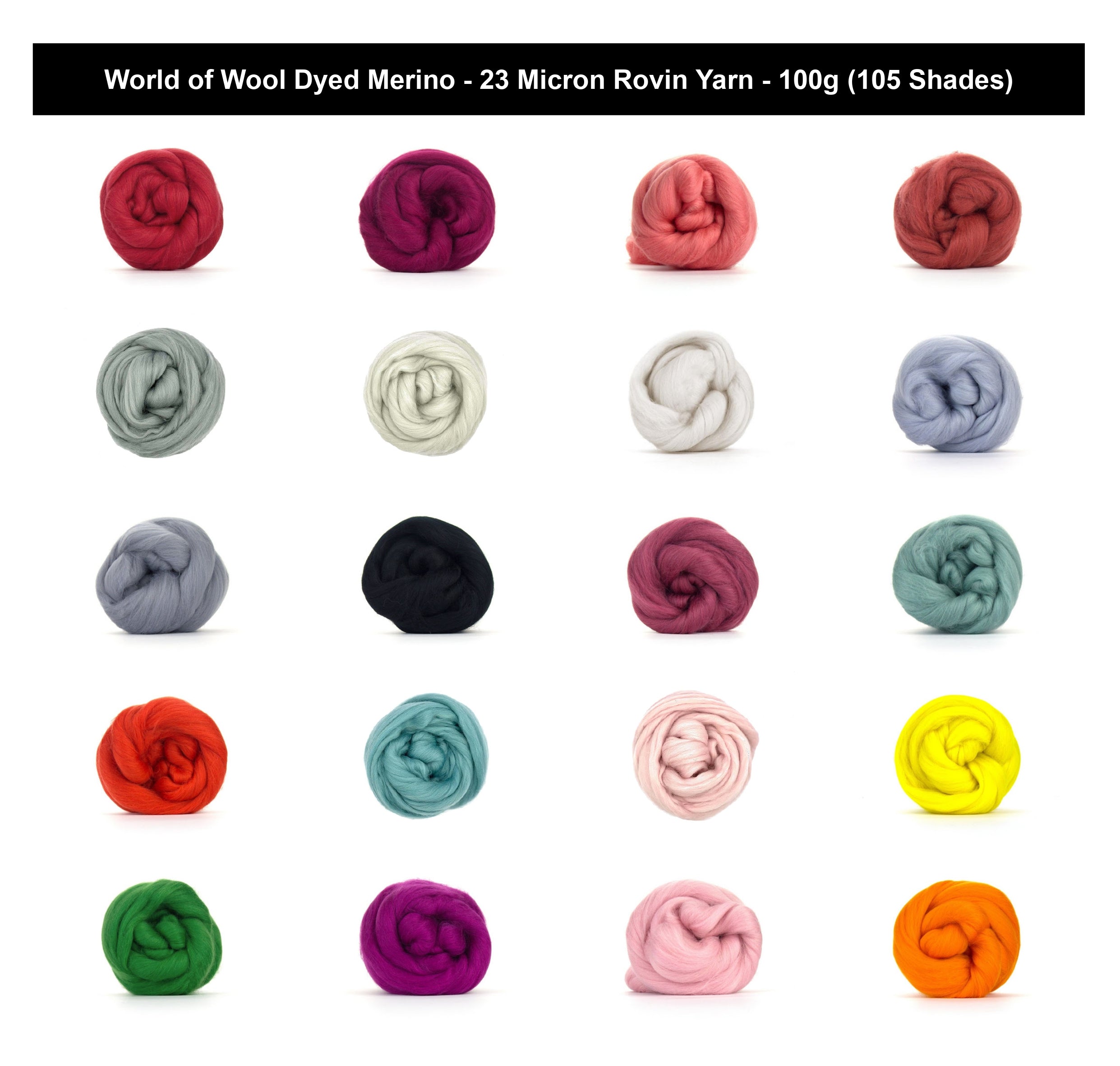 World of Wool Dyed Merino 23 Micron Roving Yarn - 100g, Luxury 100% Merino Dyed Roving Unspun Combed Hand Spinning & Felting Wool Yarn for Crafting, Bowls & Hats