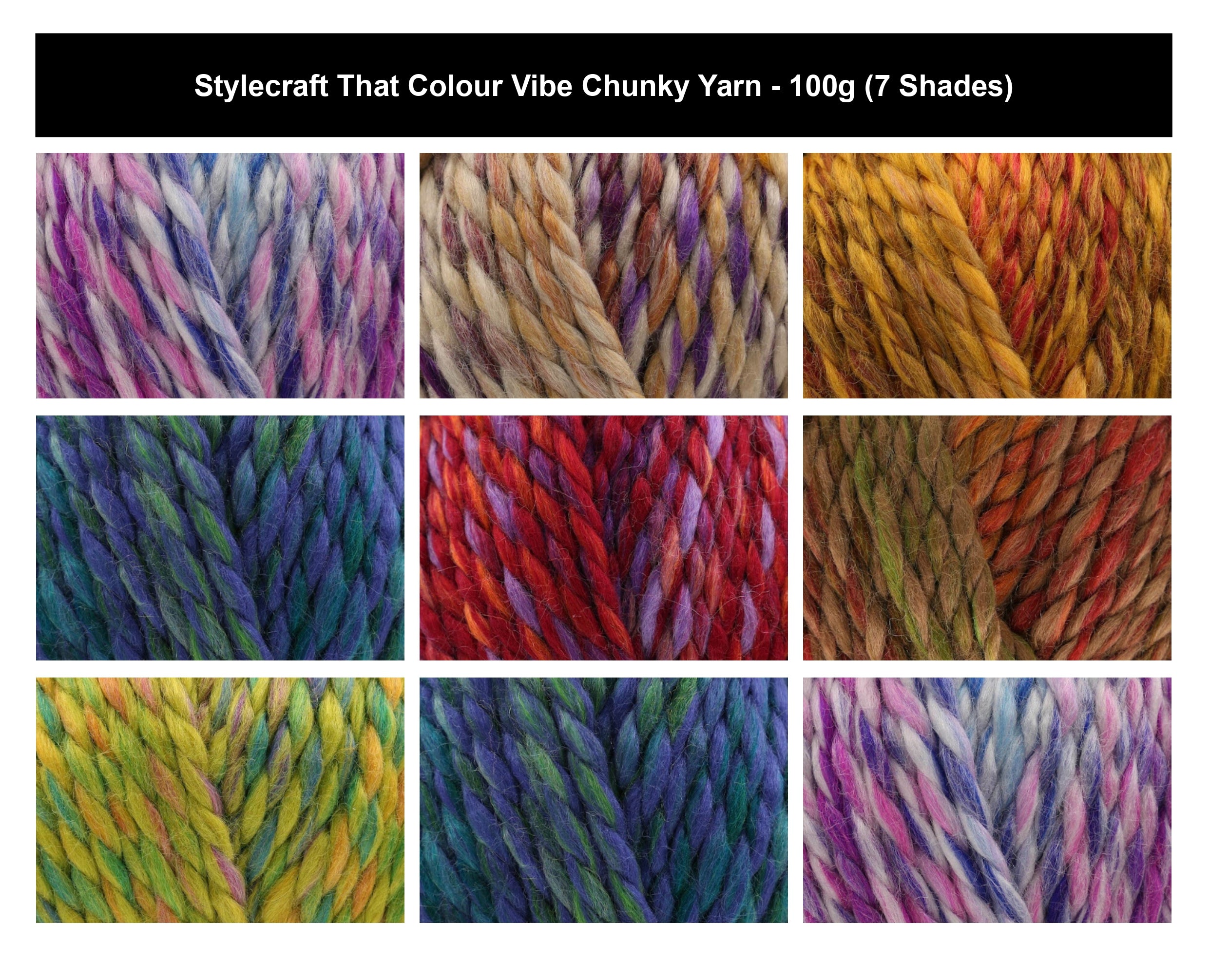 Stylecraft That Colour Vibe Chunky Yarn 100g, Soft Merino Wool Acrylic Blend Crochet & Knitting Yarn for Sweaters, Cardigans, Jumpers & Winter Tops