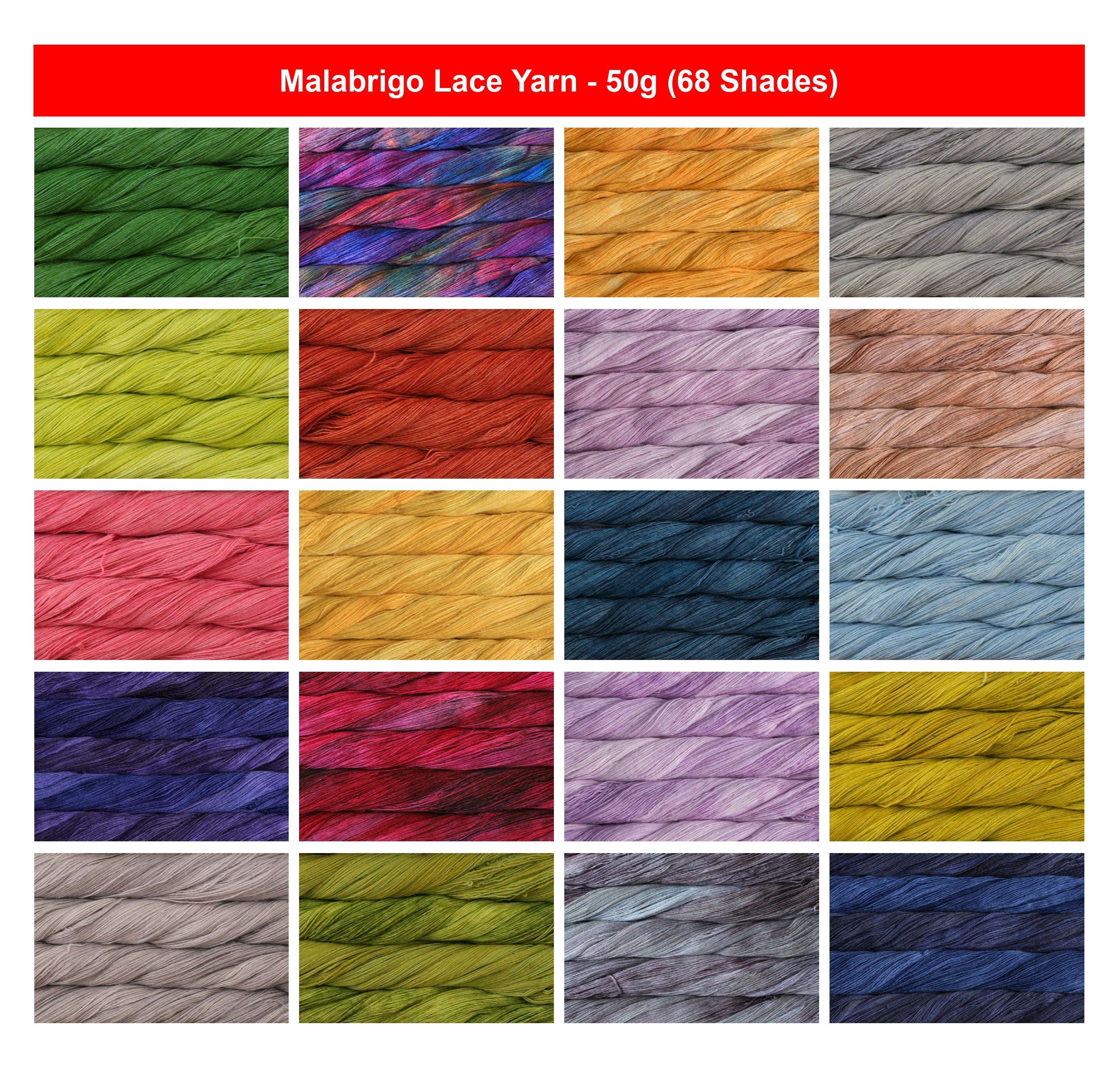 Malabrigo Lace Wool Yarn for Crochet - 50g, 100% Merino Wool Hand Kettle Dyed Variegated Knitting Yarn for Shawls, Scarves, Wraps & Lightweight Garments