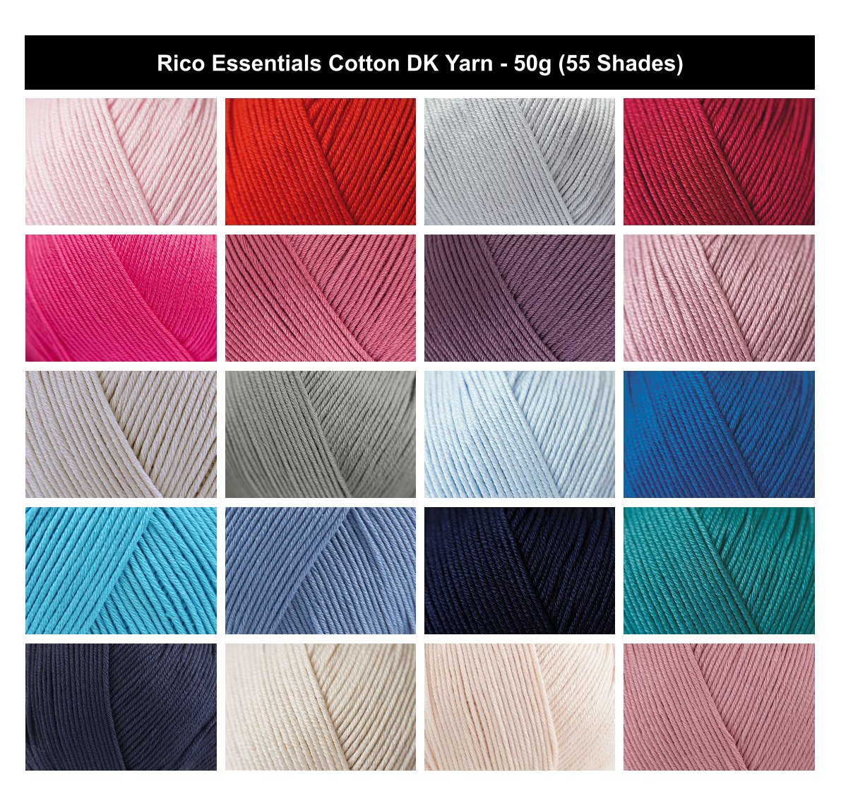 Rico Essentials Cotton DK Yarn - 50G, 100% Mercerised Cotton Soft Lightweight Double Knitting Crochet Yarn for Summer Tops, Cardigans & Jumpers