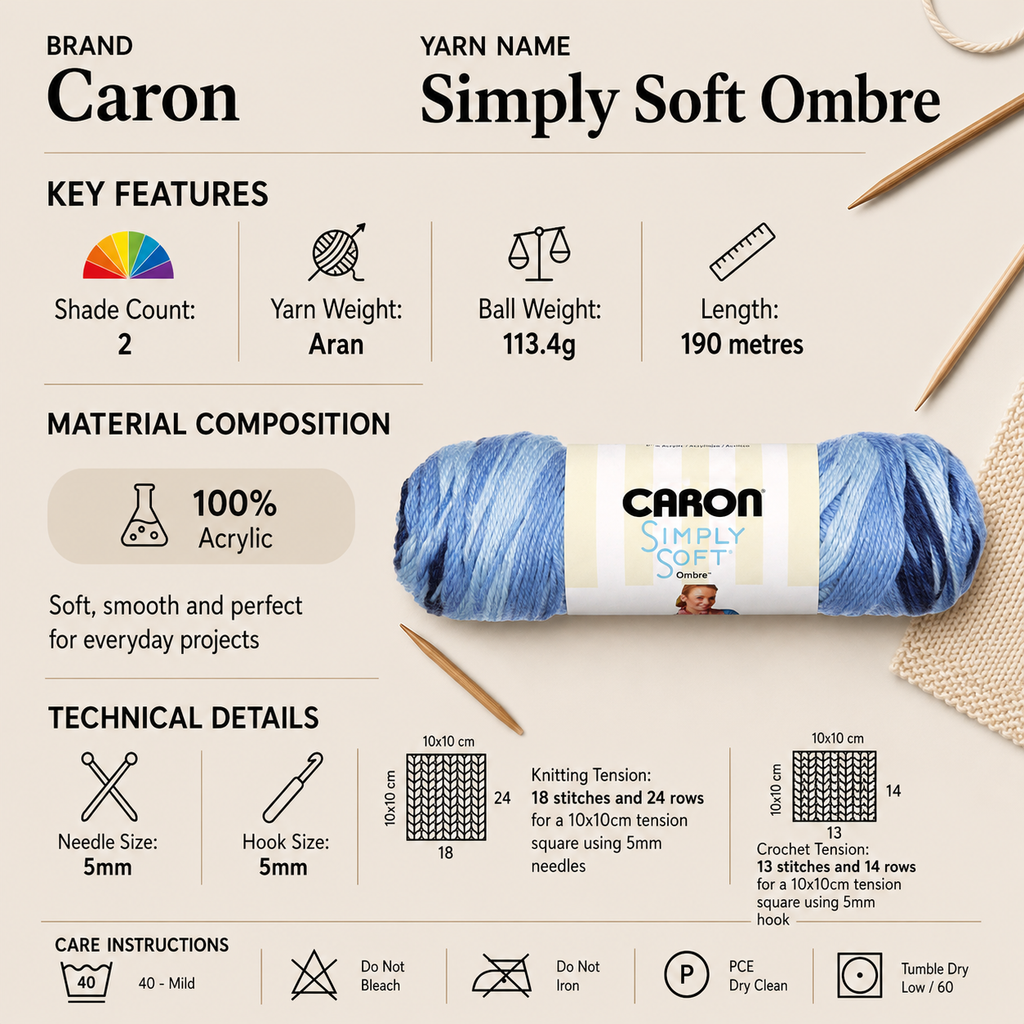 Caron Simply Soft Ombre Aran Yarn - 113g, 100% Acrylic Self-Striping Gradient Knitting & Crochet Yarn for Garments, Accessories & Crafts
