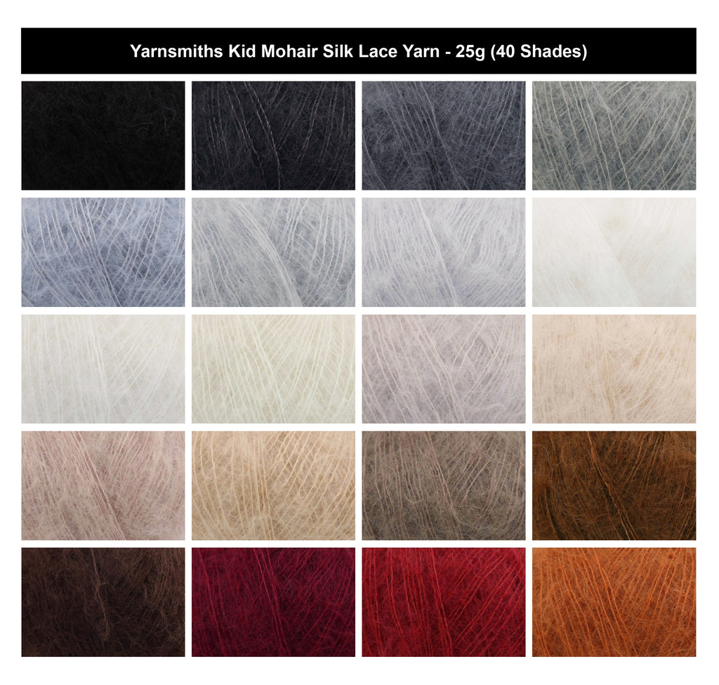 Yarnsmiths Kid Mohair Silk Lace Yarn - 25g, Luxury Mohair Silk Blend Halo Effect Soft Lightweight Crochet & Knitting Wool for Lace Shawls and Garments