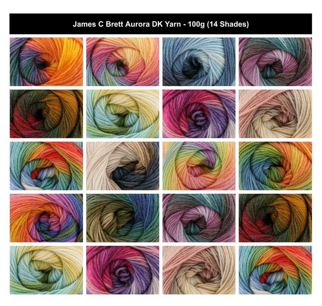 James C Brett Aurora DK Crocht Yarn - 100g, Acrylic & Wool Blend Ombre Double Knitting Wool Yarn for Cardigans, Jumpers, Sweaters & Accessories
