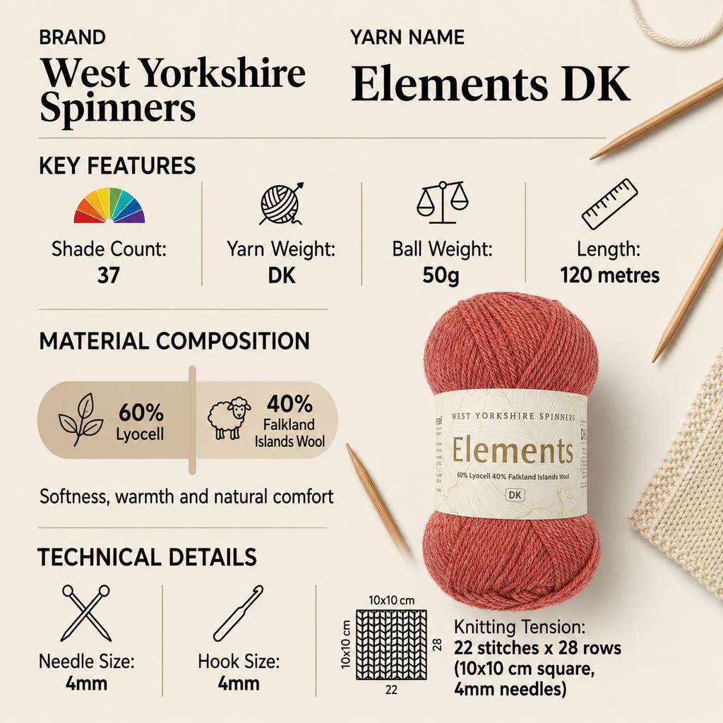 West Yorkshire Spinners Elements DK Yarn - 50g, Luxury Lyocell & Wool Blend Lightweight Double Knitting Crochet Yarn for Summer Knitwear & Lace Shawls