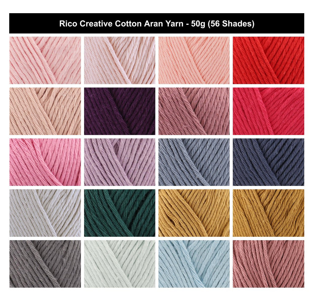 Rico Creative Cotton Aran Crochet Yarn - 50G, 100% Natural Cotton Anti-Splitting Soft Knitting Wool for Amigurumi, Cushions, Kitchen & Dining Accessories