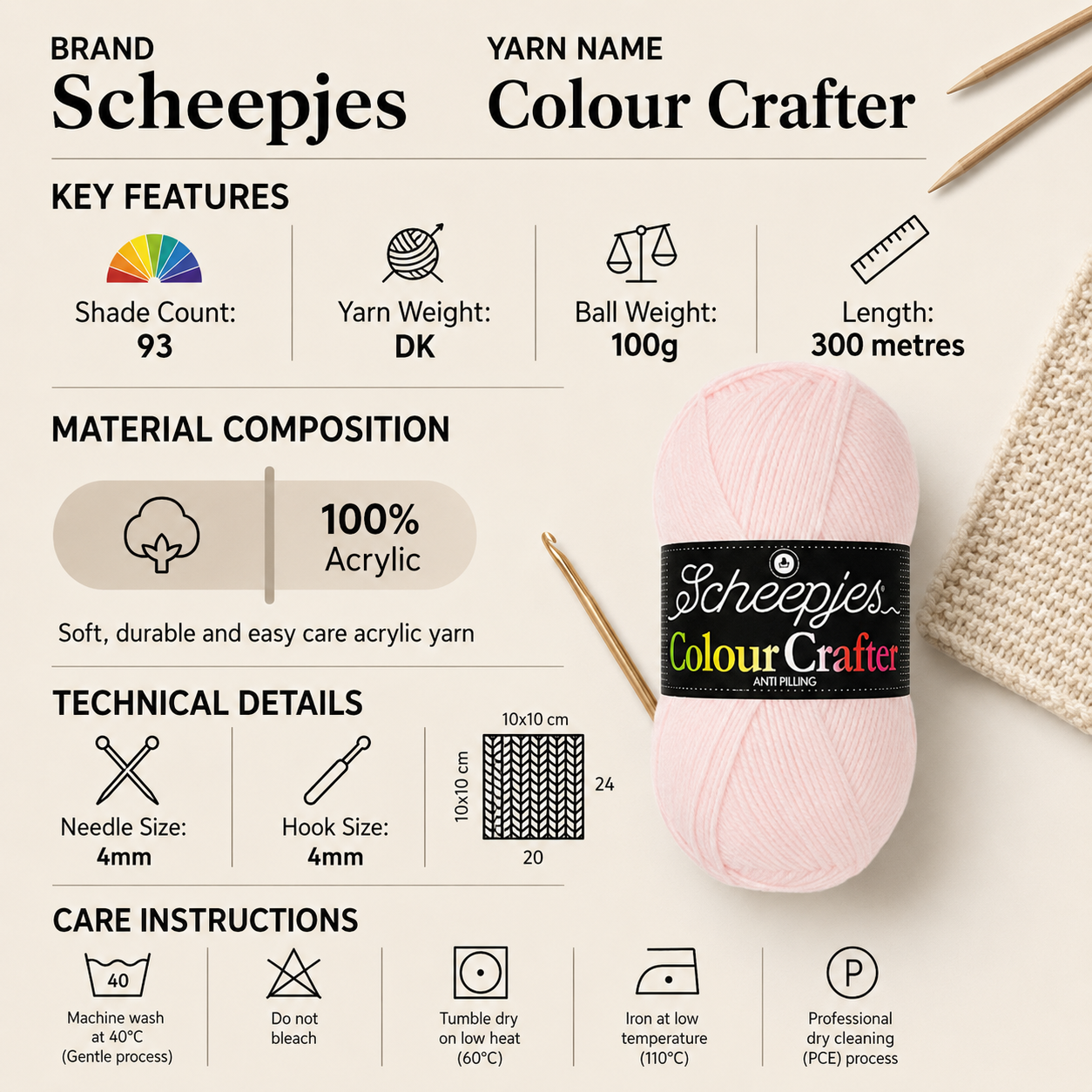 Scheepjes Colour Crafter DK Yarn for Crochet - 100g, Luxury 100% Acrylic Soft Double Knitting Wool for Plush Toys, Blankets & Garments