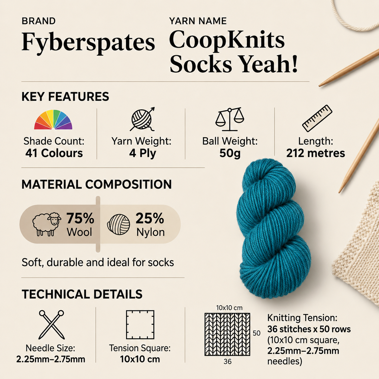 Fyberspates CoopKnits Socks Yeah! 4 Ply Yarn - 50g, Luxury Wool & Nylon Blend Soft Lightweight Colourful Knitting Wool for Crochet Shawls, Garments & Accessories