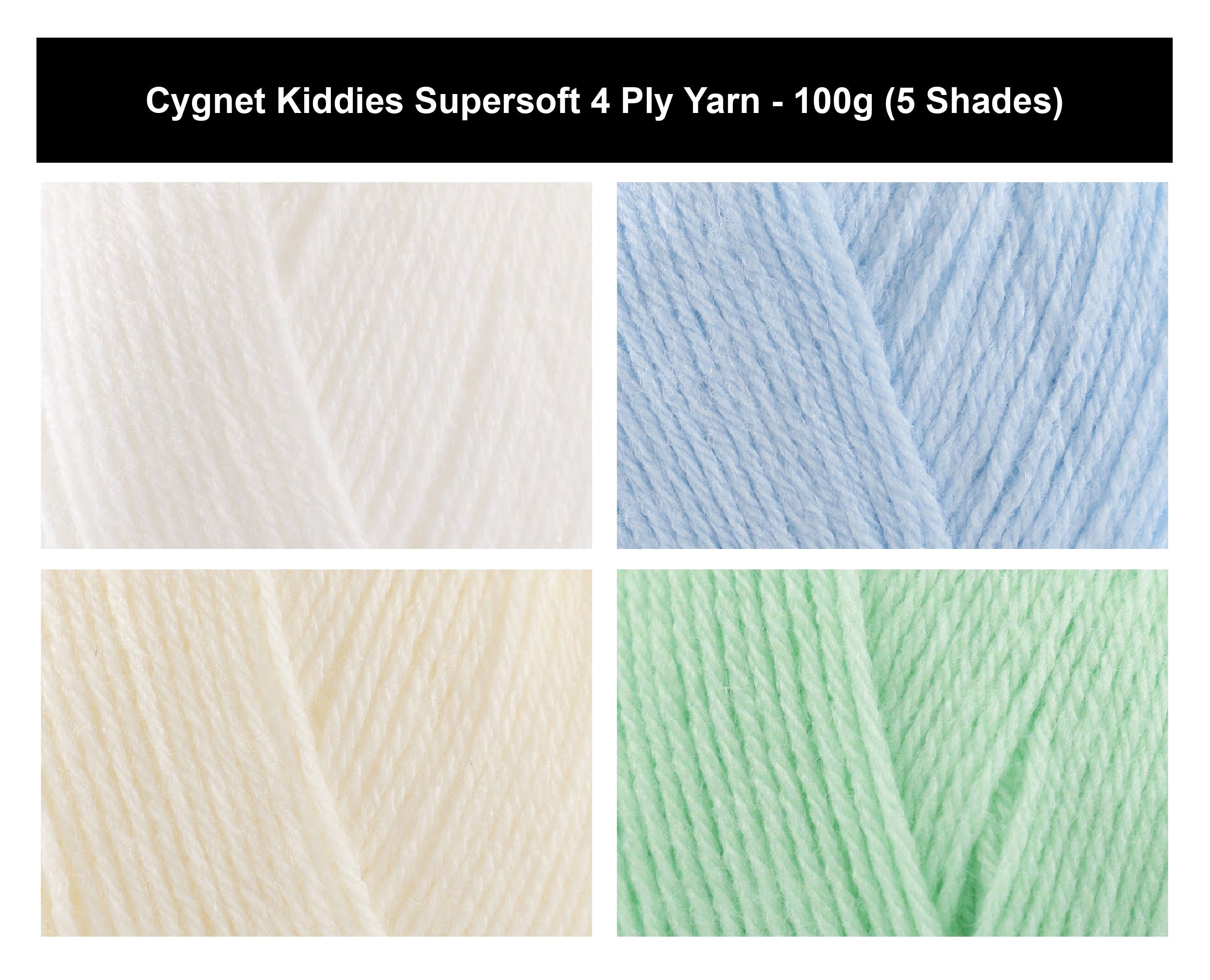 Cygnet Kiddies Supersoft 4 Ply Baby Yarn - 100g, 100% Acrylic Knitting & Crochet Yarn for Baby Blankets, Garments & Accessories