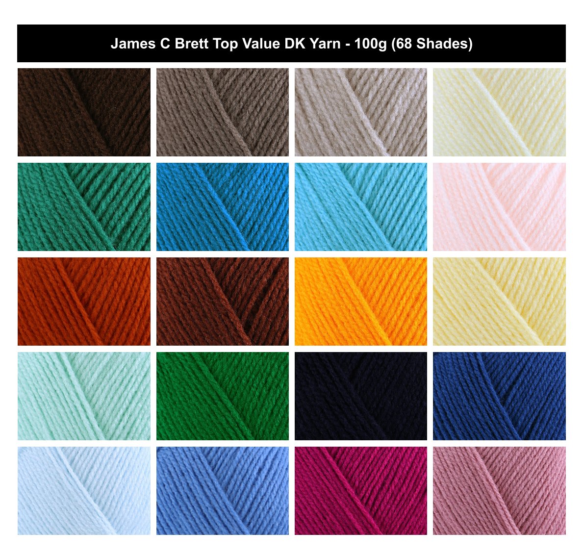 James C Brett Top Value DK Crochet Yarn - 100g, 100% Acrylic Double Knitting Wool Yarn for Blankets, Jumpers, Hats & Toys