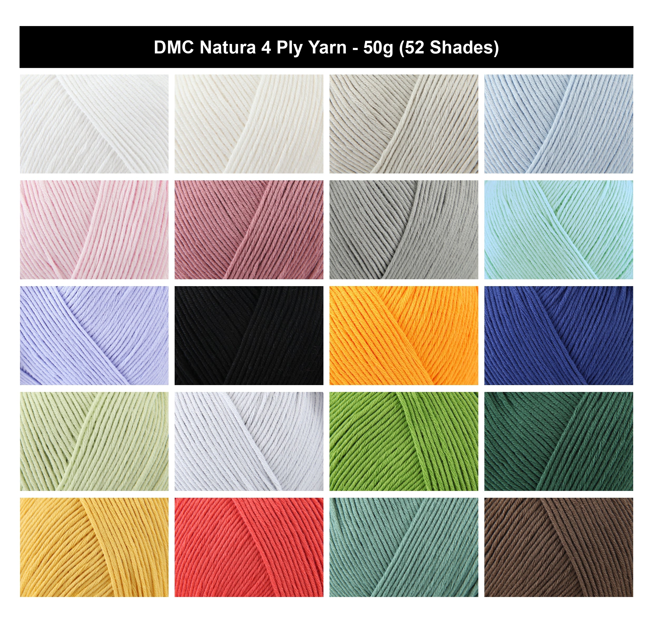 DMC Natura 4 Ply Cotton Crochet Yarn - 50g, Soft 100% Cotton Matte Finish Knitting Yarn for Clothing & Accessories