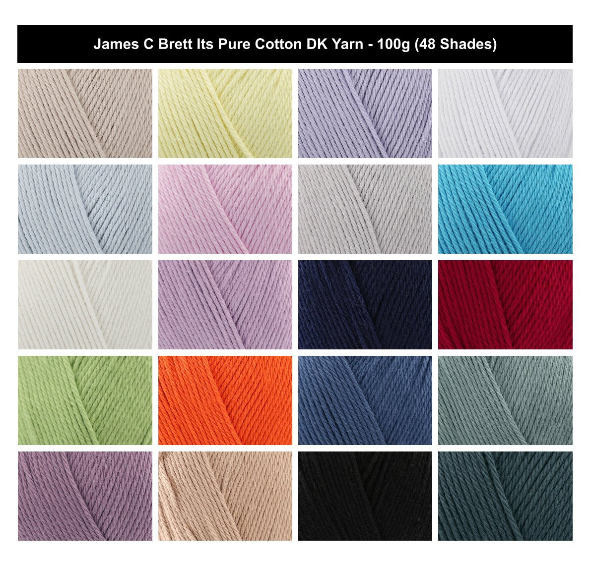 James C Brett It's Pure Cotton DK Yarn - 100g, 100% Cotton Crochet Double Knitting Wool for Summer Lightweight Jumpers, Sweaters, Cardigans & Craft Projects