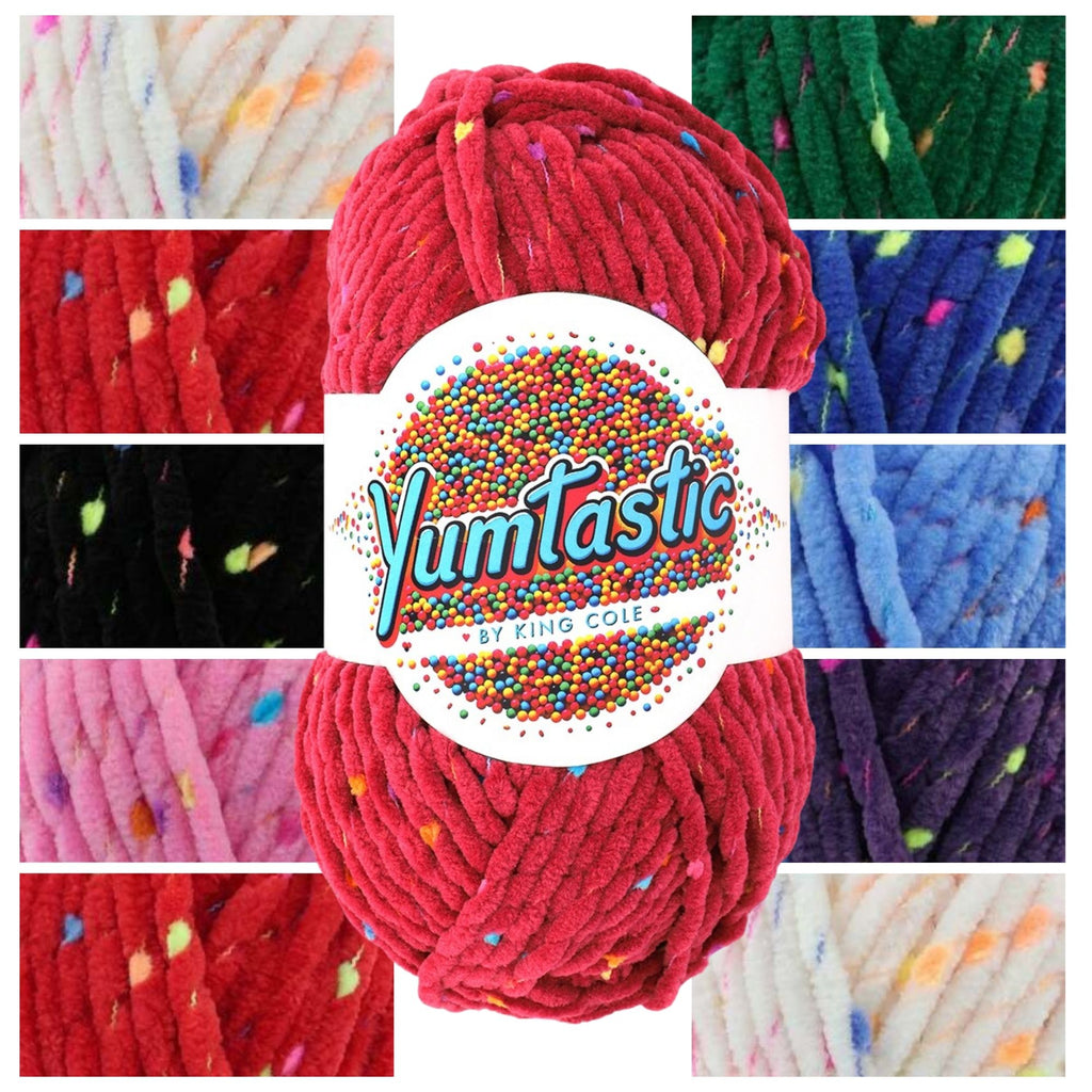 King Cole Yumtastic Chunky Chenille Yarn, Soft Knitting & Crochet Wool, 100m, Polyester Blend, Bold Colourful Easy Care Plush Yarn - 100g