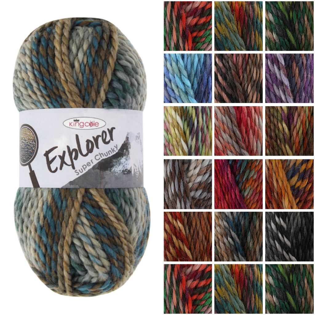 King Cole Explorer Super Chunky Yarn 80% Acrylic & 20% Wool, Bold Variegated Yarn 80m for Knitting & Crochet Projects - 100g