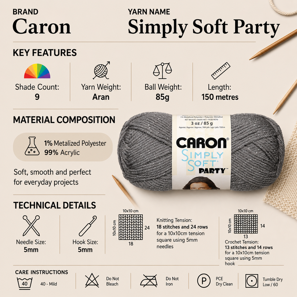Caron Simply Soft Party Sparkle Yarn - 85g, Soft Acrylic Aran Weight Metallic Knitting & Crochet Yarn for Garments & Accessories